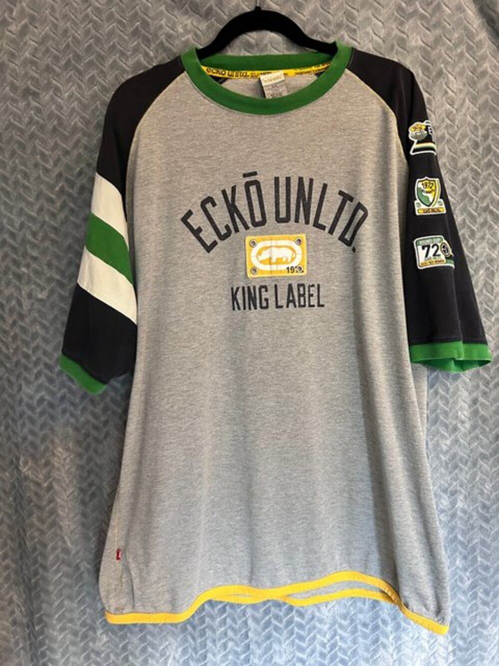Vintage Ecko Unlimited Men's XXL Rhino Cup Logo King Label Raglan Y2K 1972 Retro